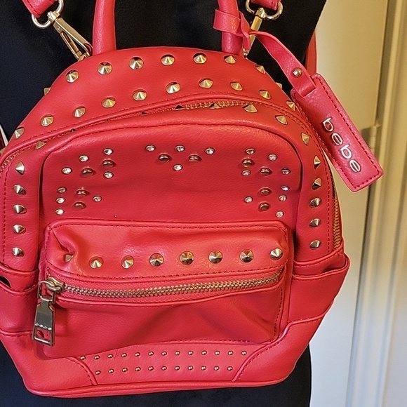 Bebe Red Studded Backpack - Picture 6 of 13